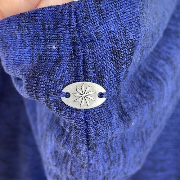 Athleta Heathered Blue Hooded Top Kangaroo Pocket Cross Neck Drop Waist Size S - Picture 14 of 15